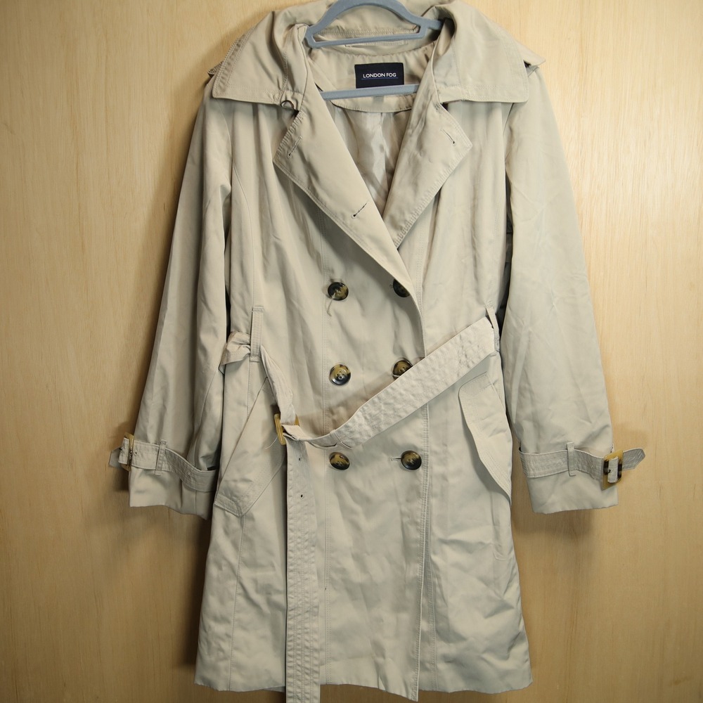 London Fog Khaki Beige Double Breasted Belted Trench Coat Womens 1X